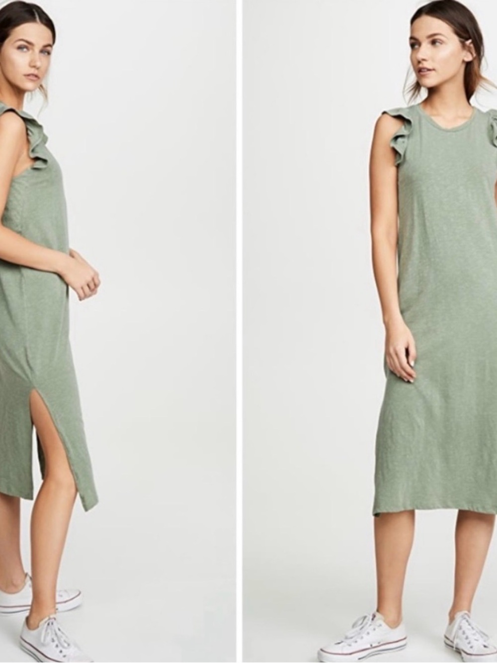 Anthropologie SundrRuffle Midi Dress in green size medium